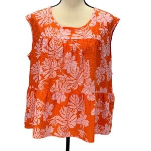Style & Co Sleeveless Floral Print Ruffle Bottom Top - Orange White - size 1X
